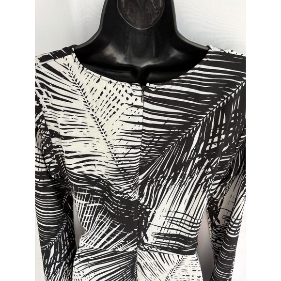 Ra Ju Palm Midi Dress Size M Black White Tropical Front Tie Abstract Classy - Picture 5 of 12